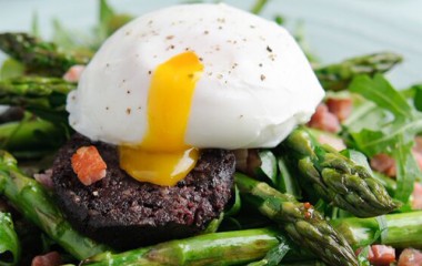 Baked Asparagus, Black Pudding and Pancetta Recipe